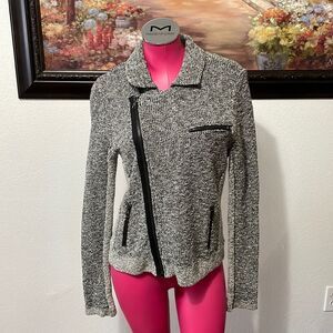 Anthroplogie Rag & Bone HEAVY Full Zip Cardigan Sweater Size Large Black White